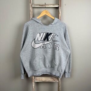 Vintage 90s Nike Spellout Raglan Gray‎ Pullover Hoodie Med